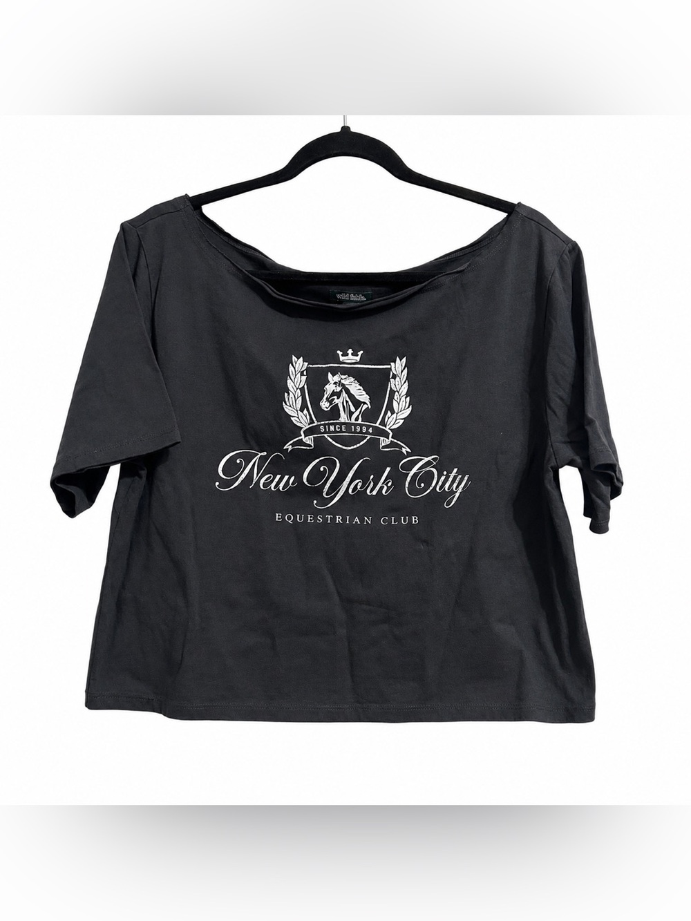 wild fable Black Cropped New York City Equestrian Club Graphic Tee small nwt